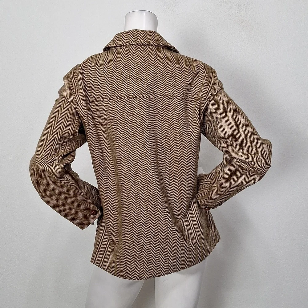 Lauren Ralph Lauren Quiet Luxury Beige Brown Lambswool Herringbone Coat Size 10 - Picture 6 of 12